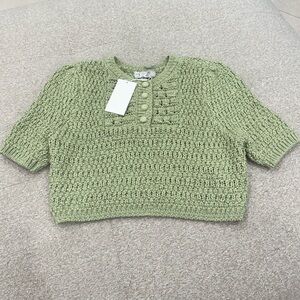 Caroline Constas Green Crochet Knit Button Front Top | Size M | NWT